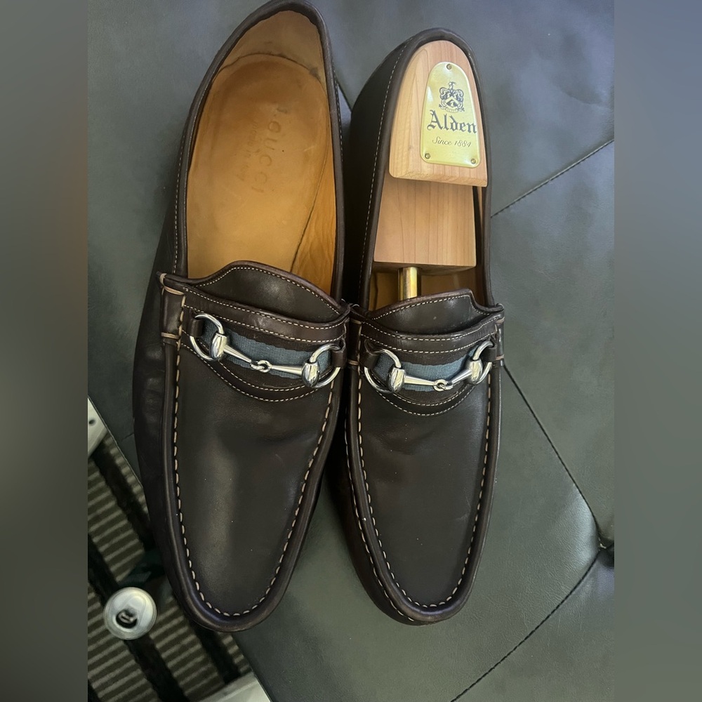 Gucci Brown Leather Loafers with Horsebit Detail